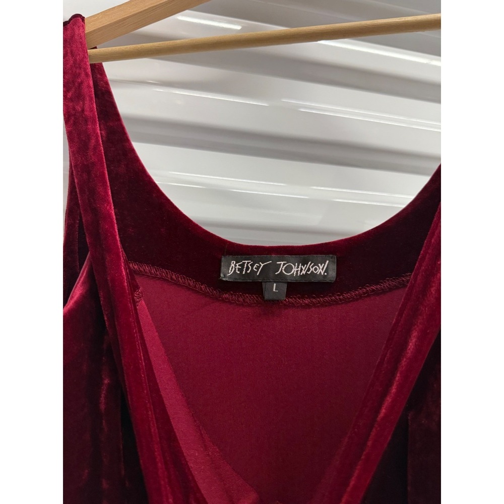 Betsey Johnson Vintage 90's Burgundy Crushed Velvet Skater Dress size L - Picture 2 of 6